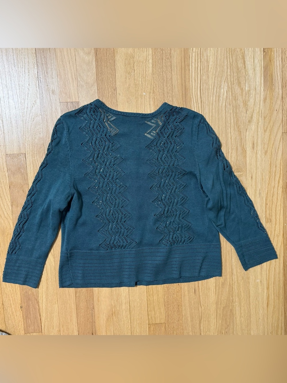 Peruvian Connection Green Chaco Lace Cardigan Sweater Large Lightweight - Picture 10 of 11